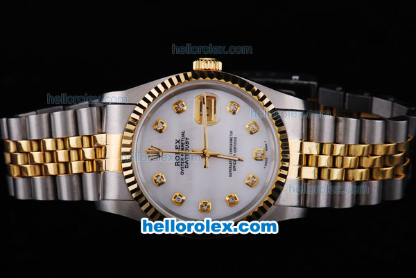 Rolex Datejust Oyster Perpetual Automatic with White Dial,Diamond Marking and Gold Bezel - Click Image to Close